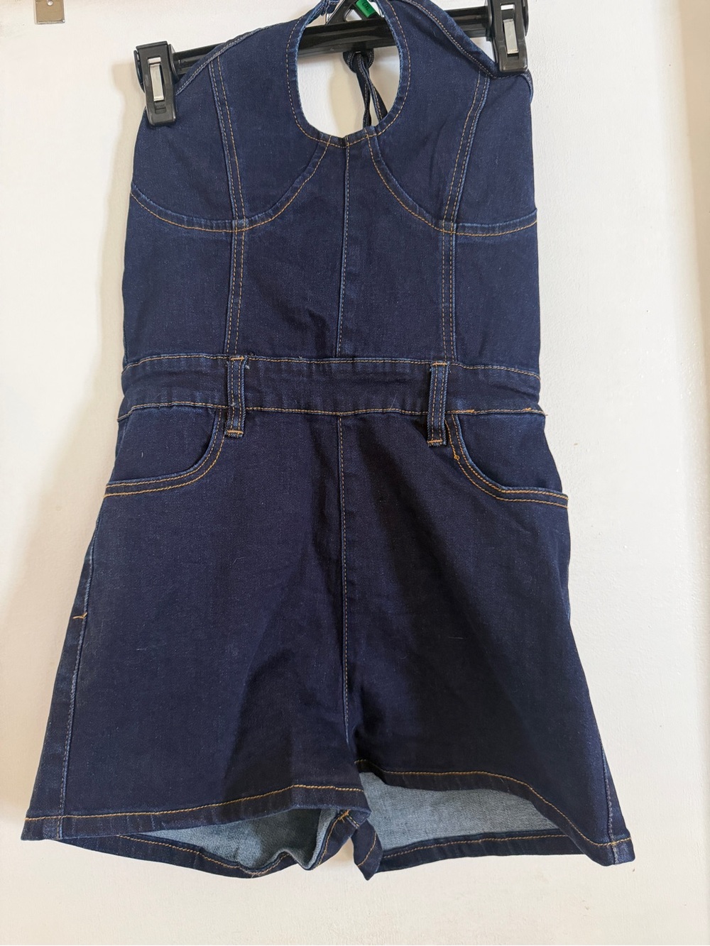 Denim Halter Romper Shorts for Kids - Dark Blue